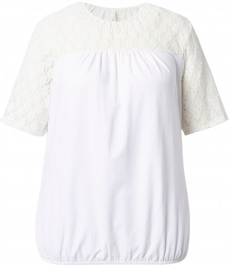 Ulla Popken Lace Yoke Short Sleeve T-Shirt Snow White - Tricouri - 
