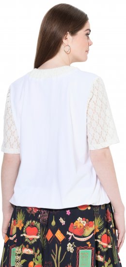 Ulla Popken Lace Yoke Short Sleeve T-Shirt Snow White - Tricouri - 