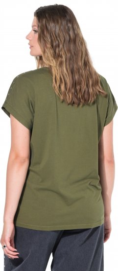 Ulla Popken Oversized studded Acid-washed V-Neck T-shirt Palm Green - Tricouri - 