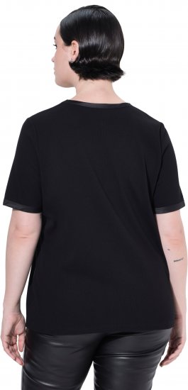 Ulla Popken Satin Trimmed Ribbed Jersey Short Sleeve T-Shirt Black - Tricouri - 