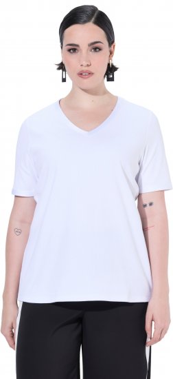 Ulla Popken Satin Trimmed Ribbed Jersey Short Sleeve T-Shirt Snow White - Tricouri - 