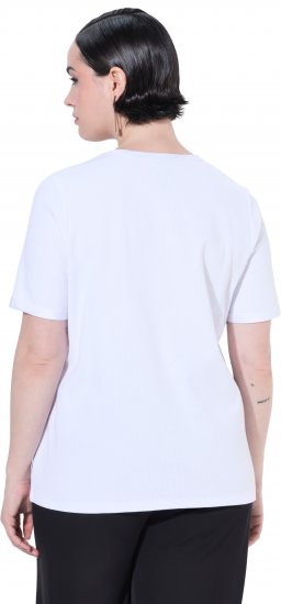 Ulla Popken Satin Trimmed Ribbed Jersey Short Sleeve T-Shirt Snow White - Tricouri - 