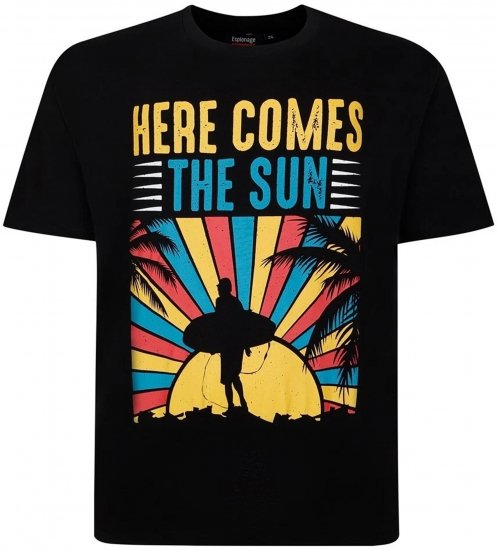 Espionage T421 Here Comes The Sun Printed T-Shirt Black - Tricouri cu imprimeu - Tricouri cu imprimeu mărimi mari