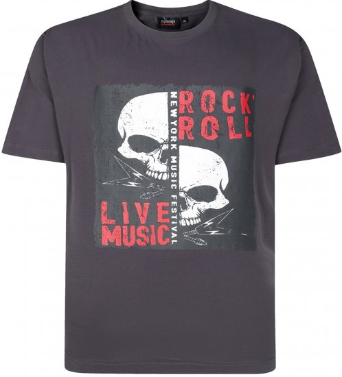 Espionage T437 Rock N' Roll Printed T-Shirt Charcoal - Tricouri cu imprimeu - Tricouri cu imprimeu mărimi mari