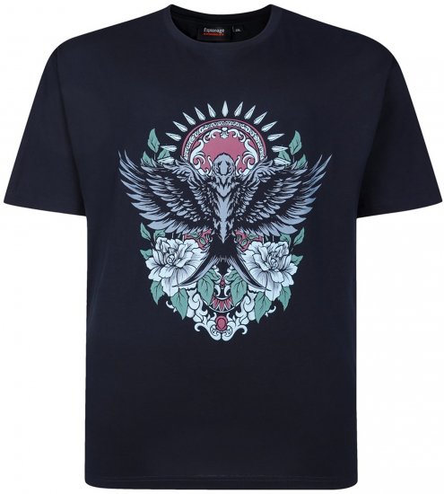 Espionage T444 Tiger Swallow Print T-Shirt Navy - Tricouri cu imprimeu - Tricouri cu imprimeu mărimi mari