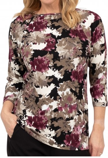 Scandinavian Caramel Flowers Blouse Purple and Brown - Tricouri imprimate pentru femei - 
