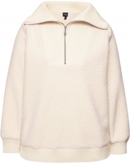 Ulla Popken Teddy Fleece Troyer Collar Sweatshirt Light Champagne - Pulovere & hanorace - 