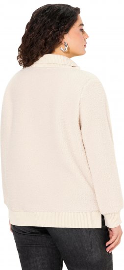 Ulla Popken Teddy Fleece Troyer Collar Sweatshirt Light Champagne - Pulovere & hanorace - 