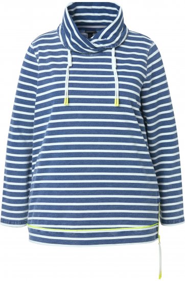 Ulla Popken Striped Turtleneck Neon Detail Sweatshirt Indigo Denim - Pulovere & hanorace - 