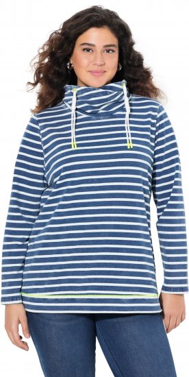 Ulla Popken Striped Turtleneck Neon Detail Sweatshirt Indigo Denim - Pulovere & hanorace - 