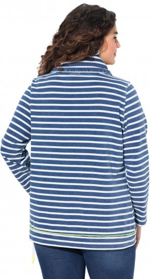 Ulla Popken Striped Turtleneck Neon Detail Sweatshirt Indigo Denim - Pulovere & hanorace - 