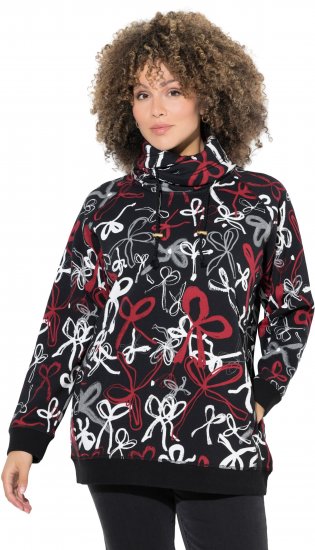 Ulla Popken Ribbon Print Turtleneck Sweatshirt Black - Pulovere & hanorace - 