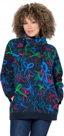 Ulla Popken Ribbon Print Turtleneck Sweatshirt Navy - Tricouri - 