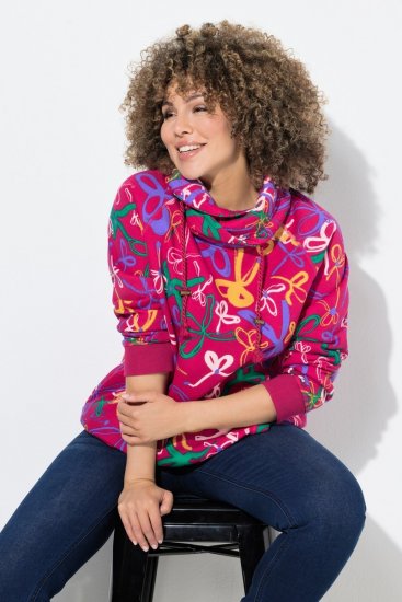 Ulla Popken Ribbon Print Turtleneck Sweatshirt Cherry Red - Pulovere & hanorace - Bluze, Hanorace & Tricotaje Comode
