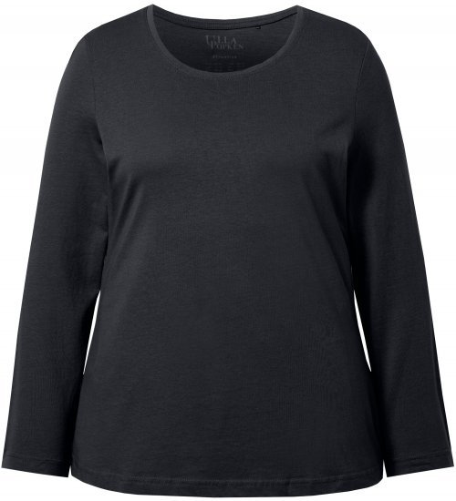Ulla Popken Basic Round Neck Long Sleeve Slim Fit Cotton Tee Black - Tricouri - 