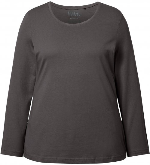 Ulla Popken Basic Round Neck Long Sleeve Slim Fit Cotton Tee Graphite Grey - Tricouri - 