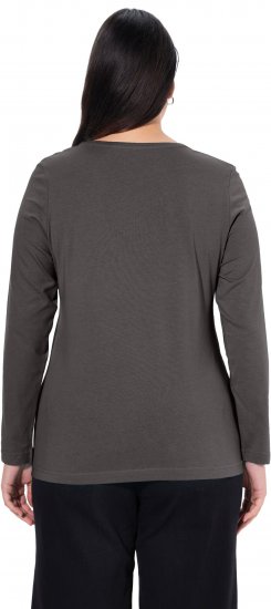 Ulla Popken Basic Round Neck Long Sleeve Slim Fit Cotton Tee Graphite Grey - Tricouri - 