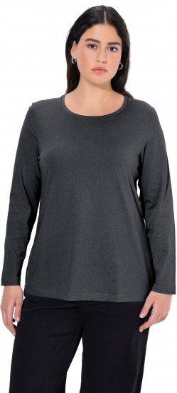 Ulla Popken Basic Round Neck Long Sleeve Slim Fit Cotton Tee Charcoal - Tricouri - 
