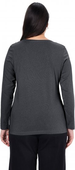 Ulla Popken Basic Round Neck Long Sleeve Slim Fit Cotton Tee Charcoal - Tricouri - 