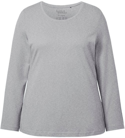 Ulla Popken Basic Round Neck Long Sleeve Slim Fit Cotton Tee Light Grey Melange - Tricouri - 