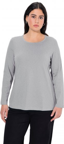 Ulla Popken Basic Round Neck Long Sleeve Slim Fit Cotton Tee Light Grey Melange - Tricouri - 