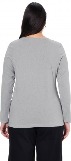 Ulla Popken Basic Round Neck Long Sleeve Slim Fit Cotton Tee Light Grey Melange - Tricouri - 