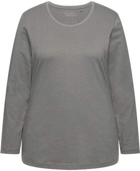 Ulla Popken Basic Round Neck Long Sleeve Slim Fit Cotton Tee Grey - Tricouri - 