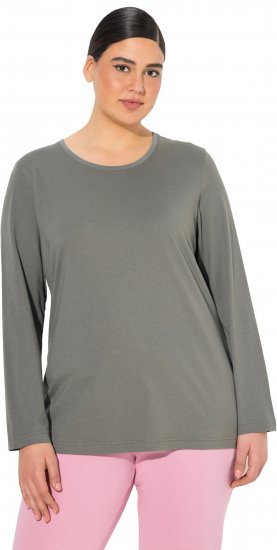 Ulla Popken Basic Round Neck Long Sleeve Slim Fit Cotton Tee Grey - Tricouri - 
