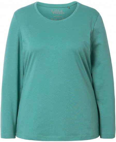 Ulla Popken Basic Round Neck Long Sleeve Slim Fit Cotton Tee Green - Tricouri - 