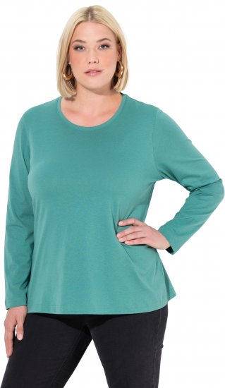 Ulla Popken Basic Round Neck Long Sleeve Slim Fit Cotton Tee Green - Tricouri - 