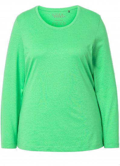 Ulla Popken Basic Round Neck Long Sleeve Slim Fit Cotton Tee Mint Green - Tricouri - 