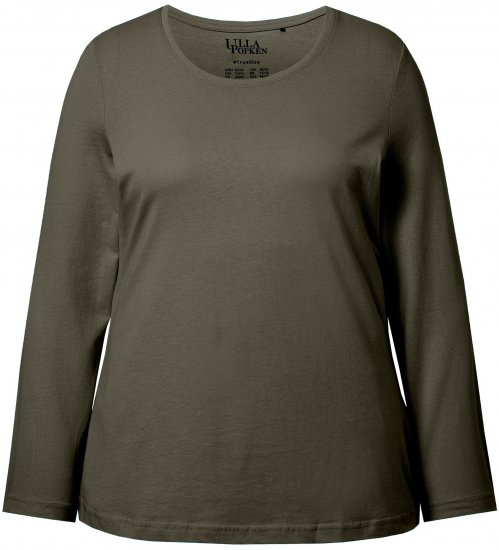 Ulla Popken Basic Round Neck Long Sleeve Slim Fit Cotton Tee Olive - Tricouri - 