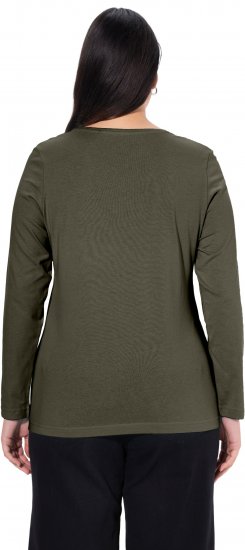 Ulla Popken Basic Round Neck Long Sleeve Slim Fit Cotton Tee Olive - Tricouri - 