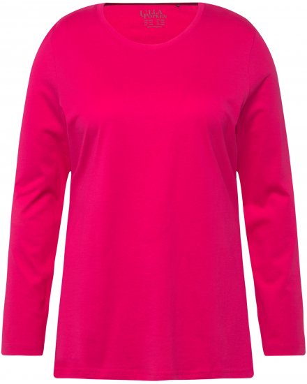 Ulla Popken Basic Round Neck Long Sleeve Slim Fit Cotton Tee Magenta Pink - Tricouri - 