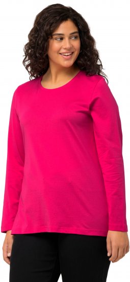 Ulla Popken Basic Round Neck Long Sleeve Slim Fit Cotton Tee Magenta Pink - Tricouri - 