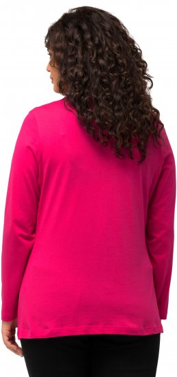 Ulla Popken Basic Round Neck Long Sleeve Slim Fit Cotton Tee Magenta Pink - Tricouri - 