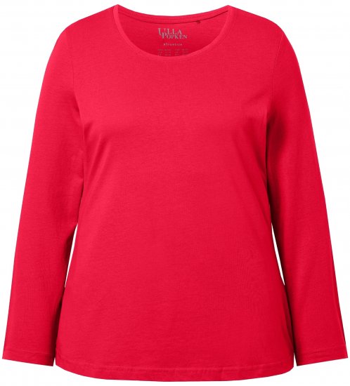 Ulla Popken Basic Round Neck Long Sleeve Slim Fit Cotton Tee Red - Tricouri - 