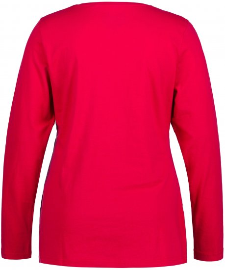 Ulla Popken Basic Round Neck Long Sleeve Slim Fit Cotton Tee Red - Tricouri - 