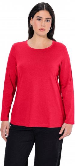 Ulla Popken Basic Round Neck Long Sleeve Slim Fit Cotton Tee Red - Tricouri - 