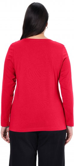 Ulla Popken Basic Round Neck Long Sleeve Slim Fit Cotton Tee Red - Tricouri - 