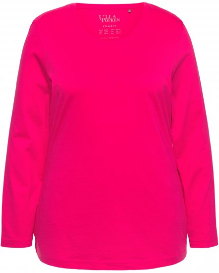 Ulla Popken Basic Round Neck Long Sleeve Slim Fit Cotton Tee Red Pink - Tricouri - 