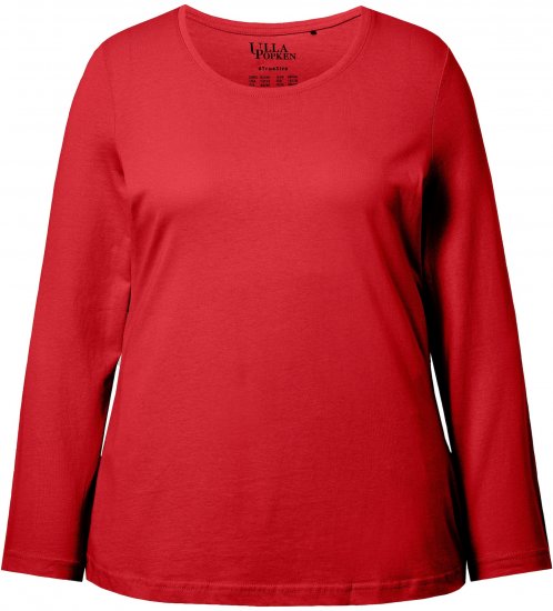 Ulla Popken Basic Round Neck Long Sleeve Slim Fit Cotton Tee Salsa Red - Tricouri - 