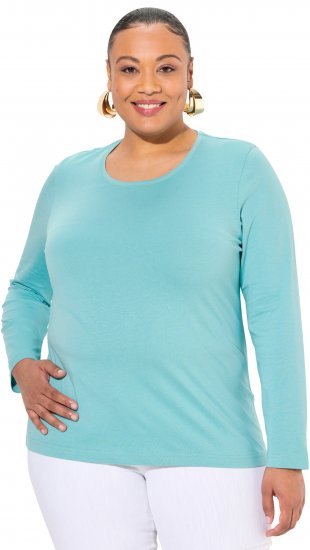 Ulla Popken Basic Round Neck Long Sleeve Slim Fit Cotton Tee Mint - Tricouri - 