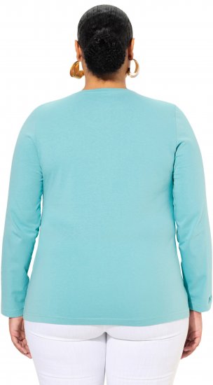 Ulla Popken Basic Round Neck Long Sleeve Slim Fit Cotton Tee Mint - Tricouri - 