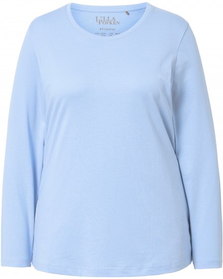 Ulla Popken Basic Round Neck Long Sleeve Slim Fit Cotton Tee Light Blue - Tricouri - 