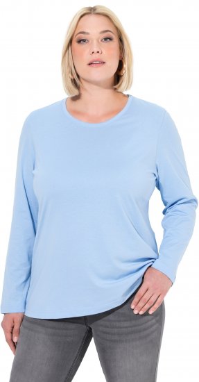 Ulla Popken Basic Round Neck Long Sleeve Slim Fit Cotton Tee Light Blue - Tricouri - 