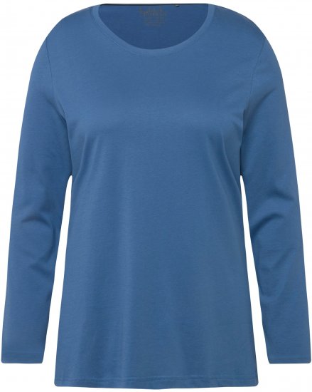 Ulla Popken Basic Round Neck Long Sleeve Slim Fit Cotton Tee Blue Denim - Tricouri - 