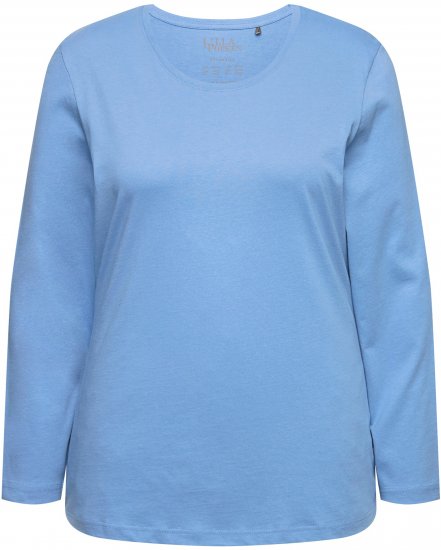 Ulla Popken Basic Round Neck Long Sleeve Slim Fit Cotton Tee Light Cornflower - Tricouri - 