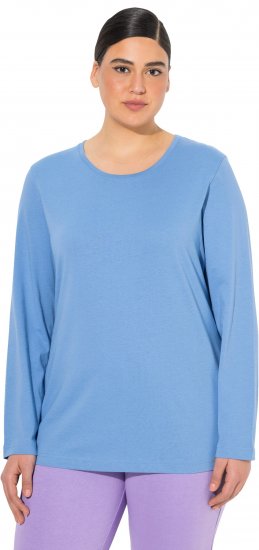 Ulla Popken Basic Round Neck Long Sleeve Slim Fit Cotton Tee Light Cornflower - Tricouri - 
