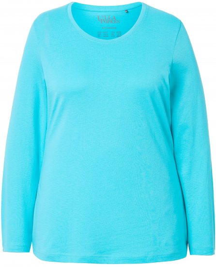 Ulla Popken Basic Round Neck Long Sleeve Slim Fit Cotton Tee Deep Aqua - Tricouri - 